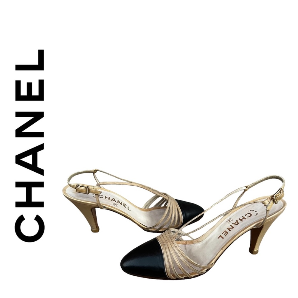CHANEL Black and Gold Heels